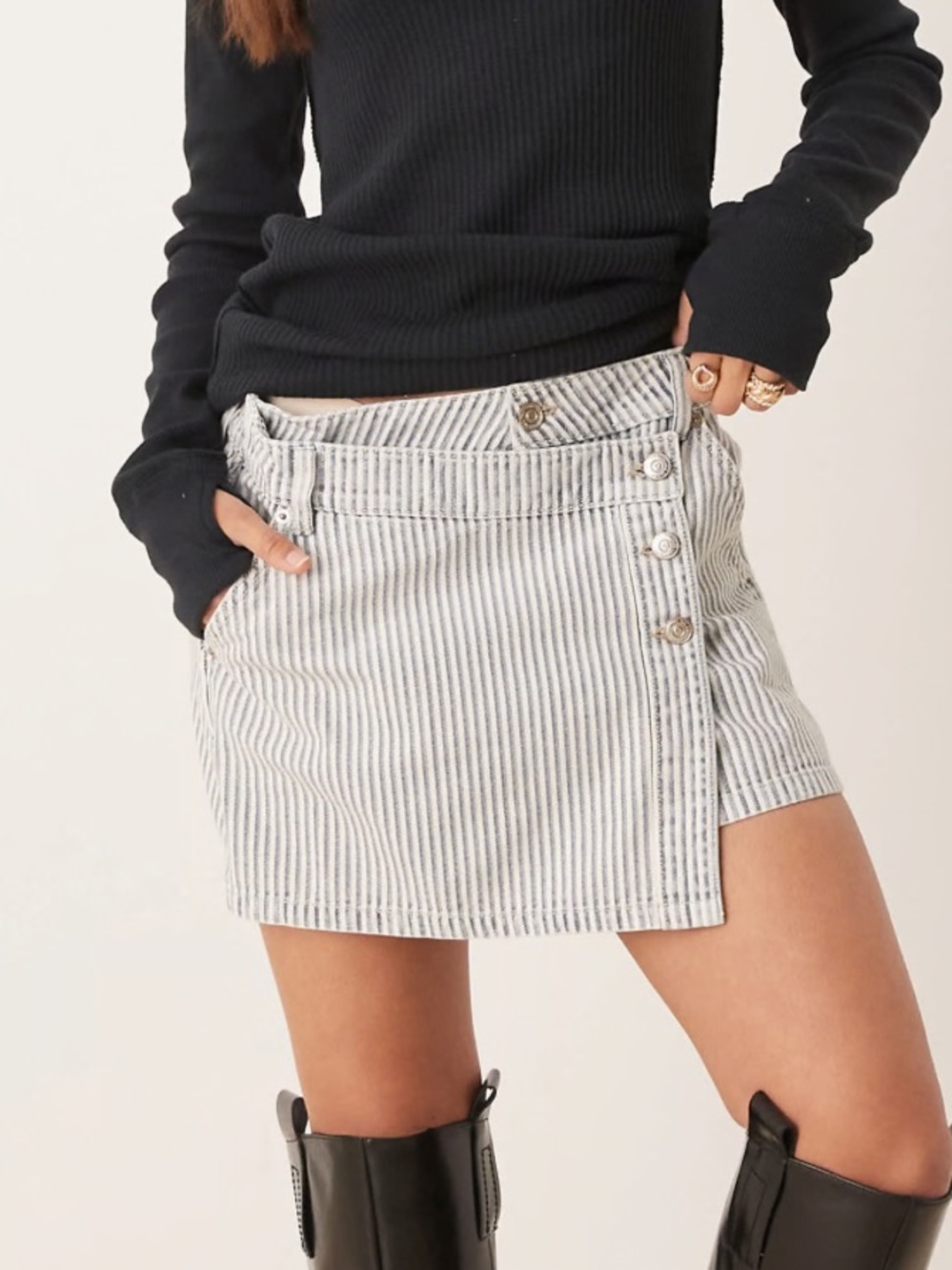 Free People Denim Stripped Mini Skirt